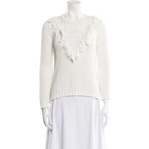 Tularosa White Fringe Knit Sweater XS – Long Sleeve Cotton Scoop Neck Pullover